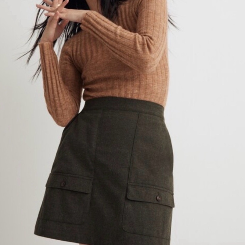 Women's Olive Green Cargo Wool Skirt
